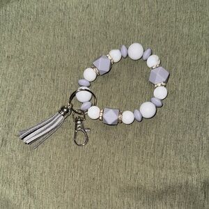 Gray and White Beaded Keychain Bracelet
